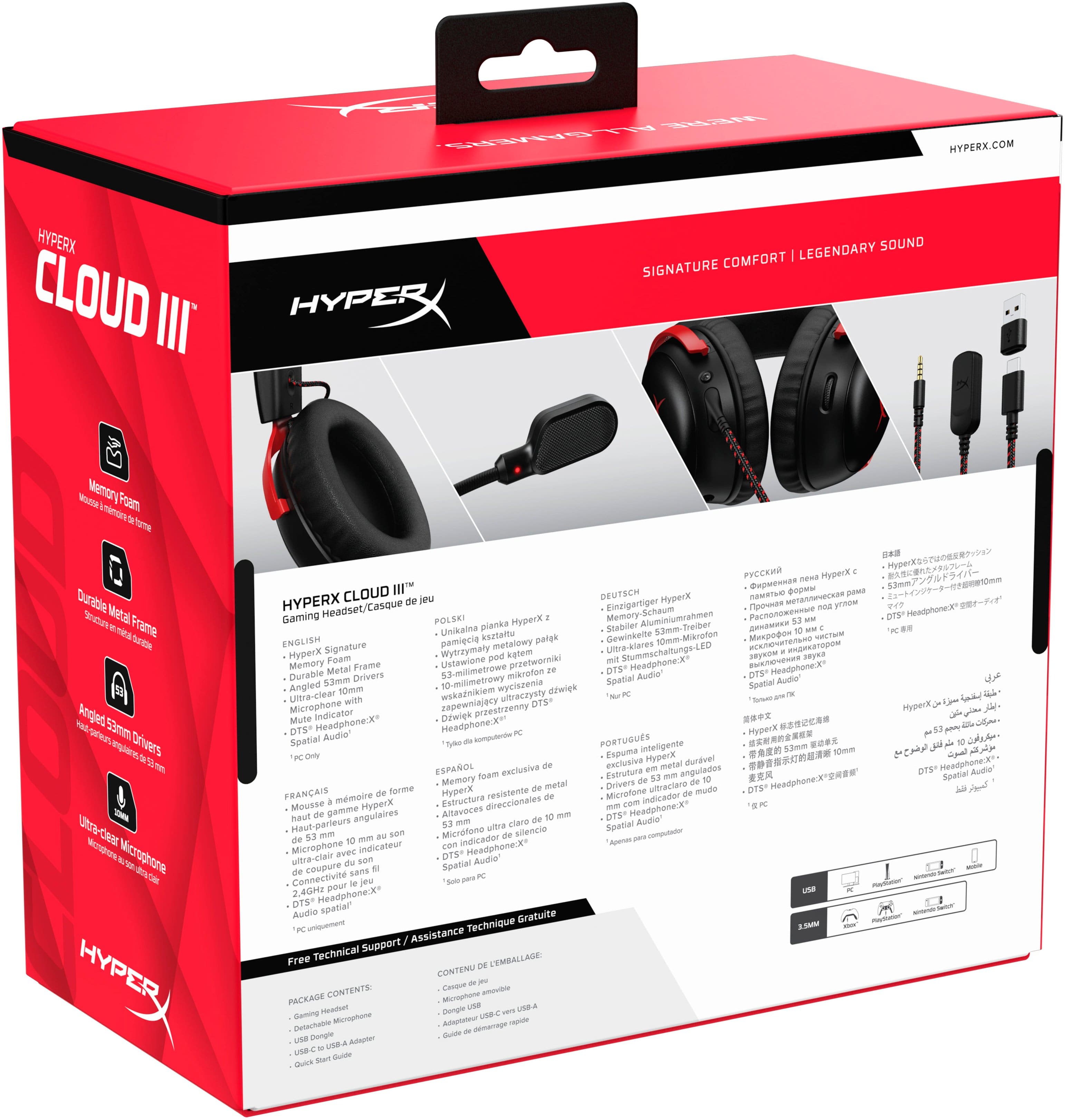 Alt View 17. HyperX - Cloud III Wired Gaming Headset for PC, PS5, PS4, Xbox Series X|S, Xbox One, Nintendo Switch, and Mobile - Black/Red.