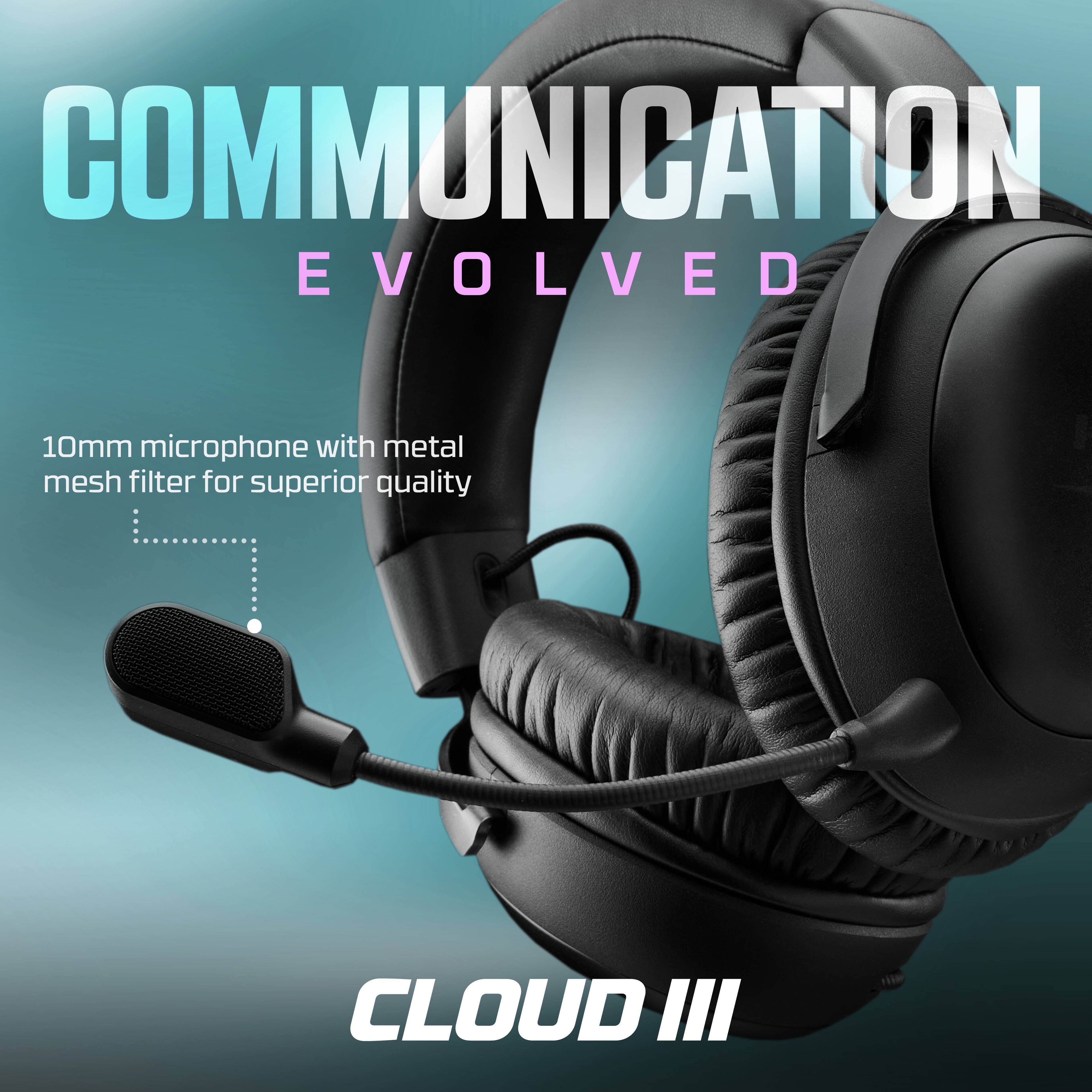 The text on the image reads "Communication Evolved 10mm microphone with metal mesh filter for superior quality Cloud III."