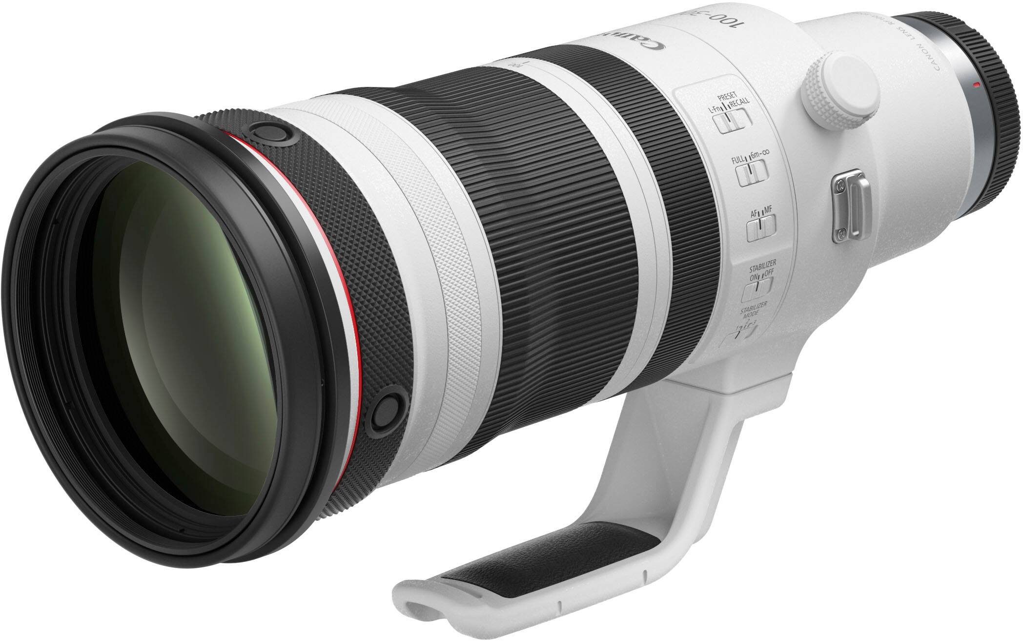 Left. Canon - RF100-300mm F2.8 L IS USM Telephoto Zoom Lens for EOS R-Series Cameras - White.