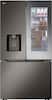 Front. LG - Counter-Depth MAX 25.5 Cu. Ft. French Door-in-Door Smart Refrigerator with Mirror InstaView - Printproof Black Stainless Steel.