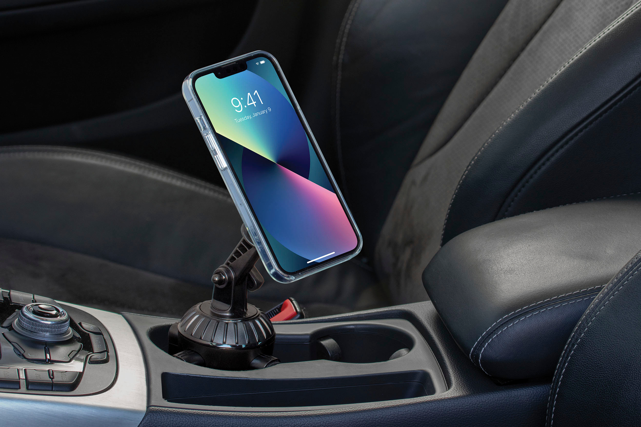 Left. Scosche - MagicMount Cup Holder Mount for Mobile Phones - Black.