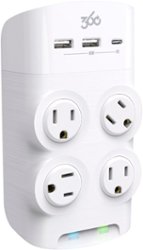 360 Electrical - Revolve45, 4 Rotating Outlets/2 USB-A and 1 USB-C 1080 Joules Surge Protector - White - Front_Zoom