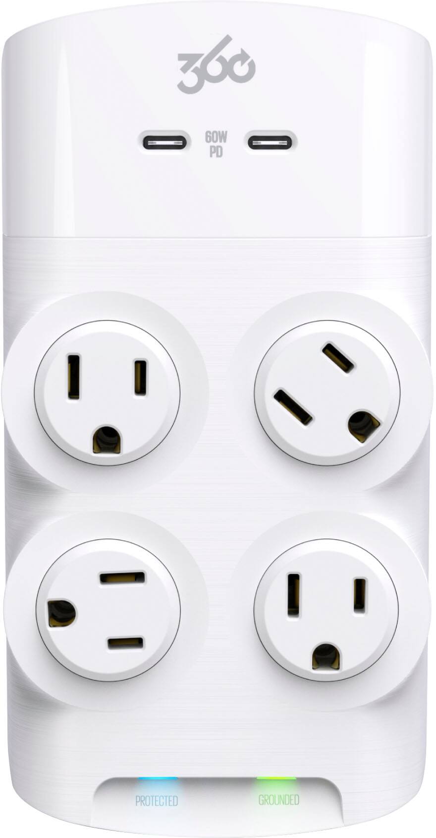Revolve60 Box 360 Electrical Revolve60, 4 Rotating Outlets/ 2 USB C 1080 Joules Surge ...