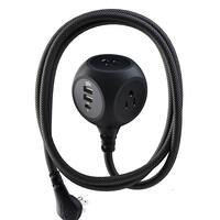 360 Electrical - Powerball32 3-Outlet/3-USB Power Strip - Obsidian Black - Front_Zoom