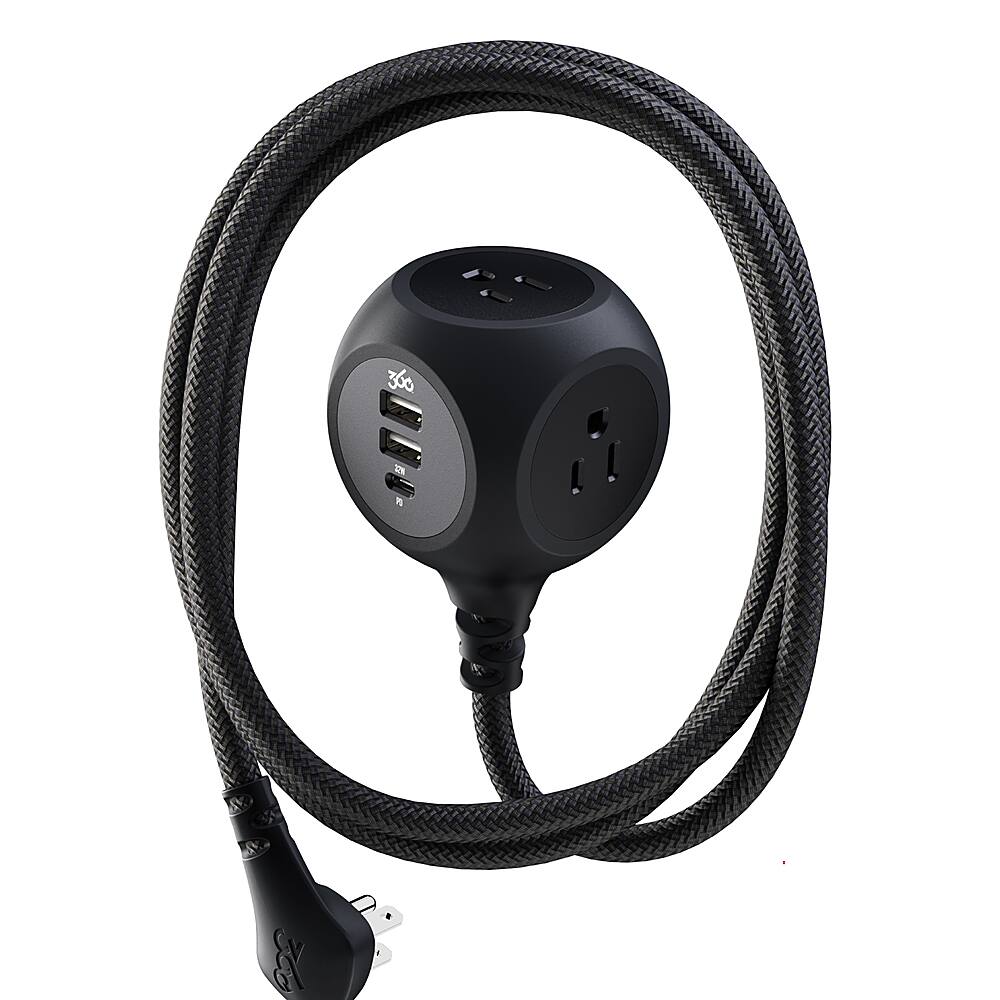 Front. 360 Electrical - Powerball32 3-Outlet/3-USB Power Strip - Obsidian Black.