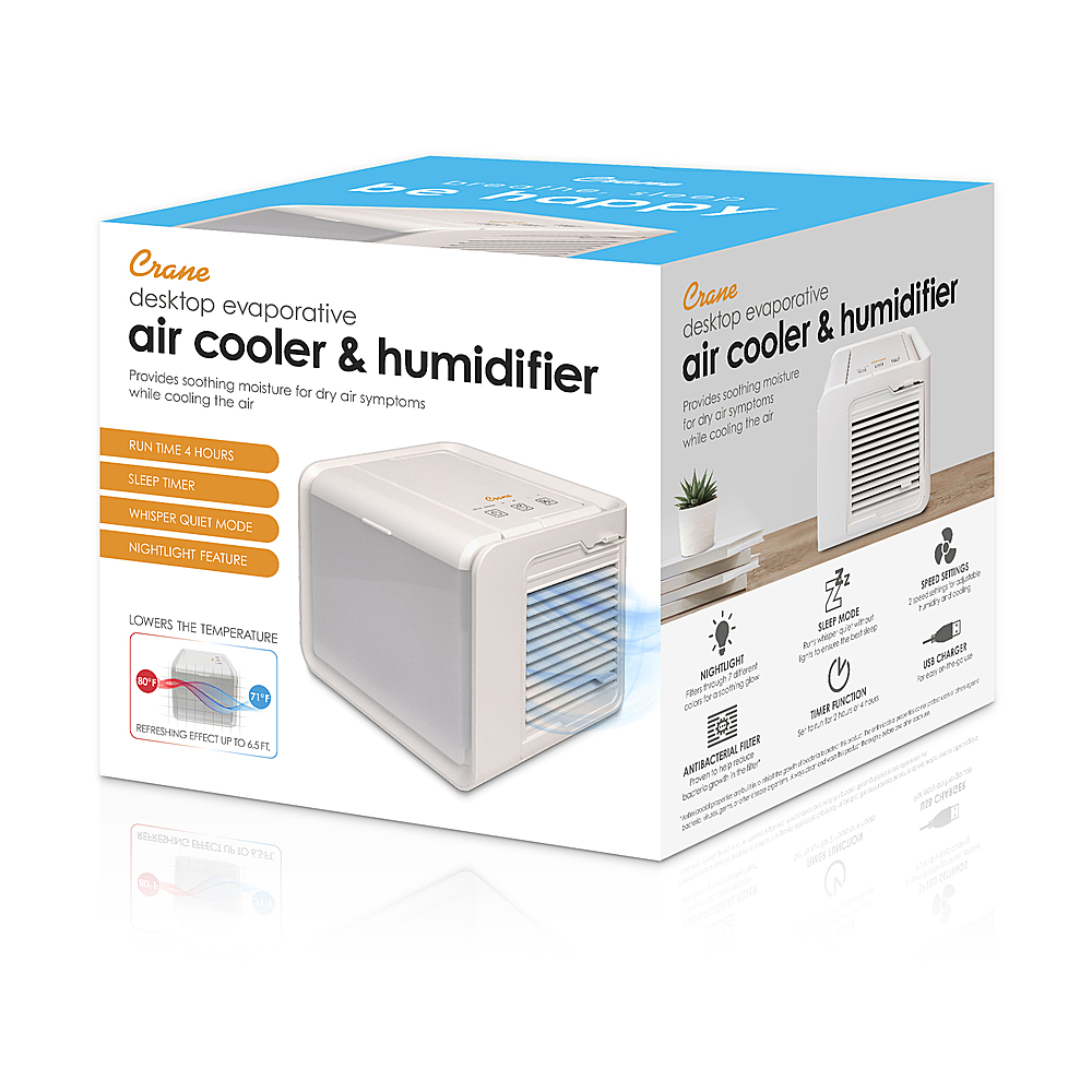Angle View: CRANE - Desktop Air Cooler & Humidifier - White