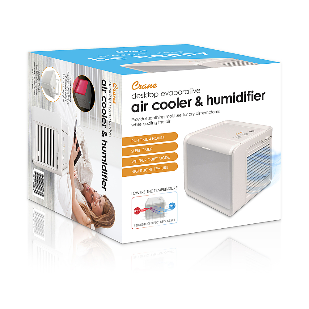 Left View: CRANE - Desktop Air Cooler & Humidifier - White