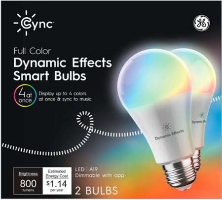 GE - Cync Dynamic Effects A19 Smart LED Bulb (2-Pack) - Full Color