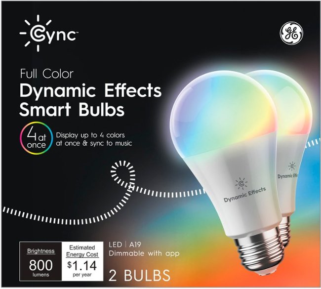 GE - Cync Dynamic Effects A19 Smart LED Bulb (2-Pack) - Full Color_0