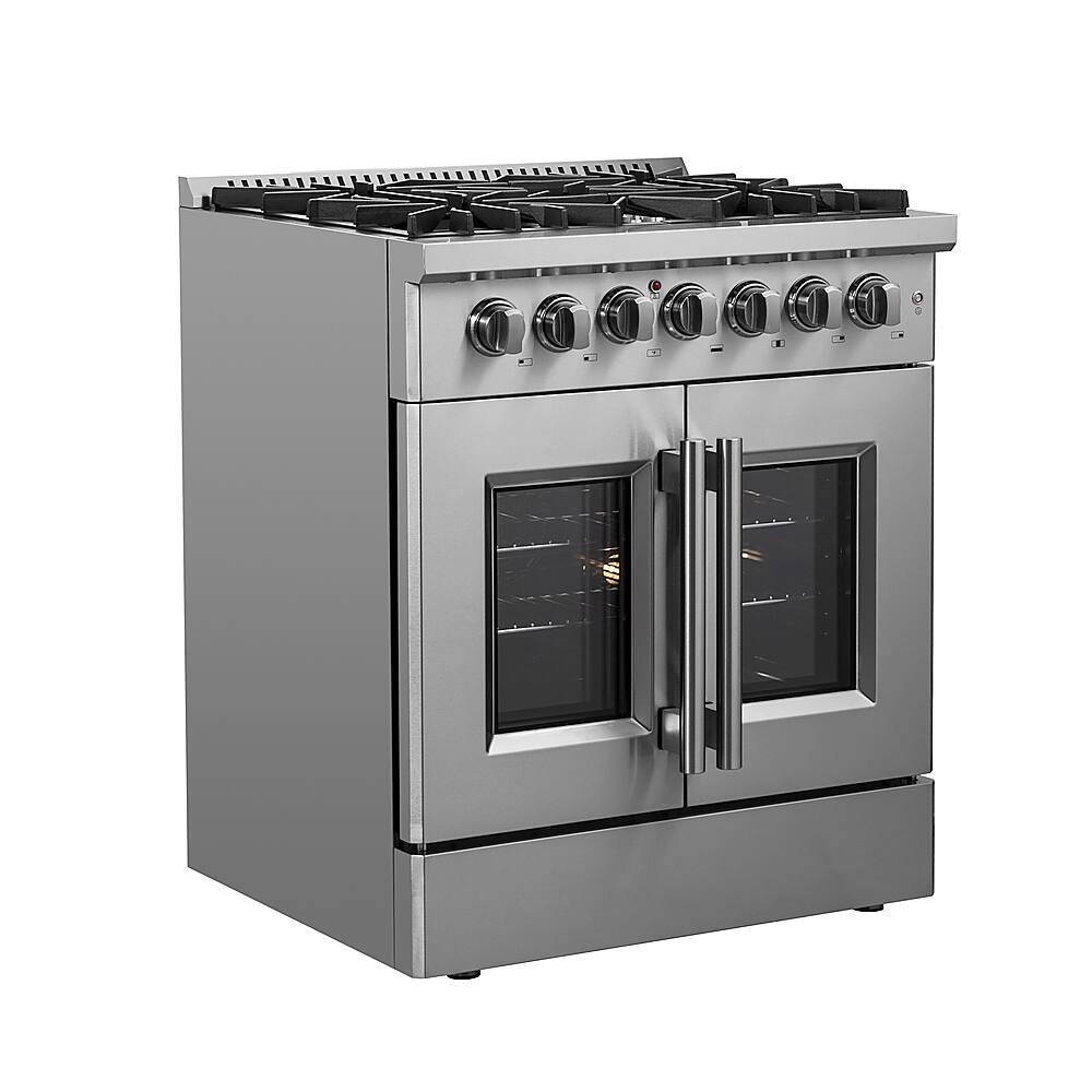 Angle. Forno Appliances - Galiano 4.32 Cu. Ft. Freestanding Dual Fuel Range with French Doors and Convection Oven - Stainless Steel.