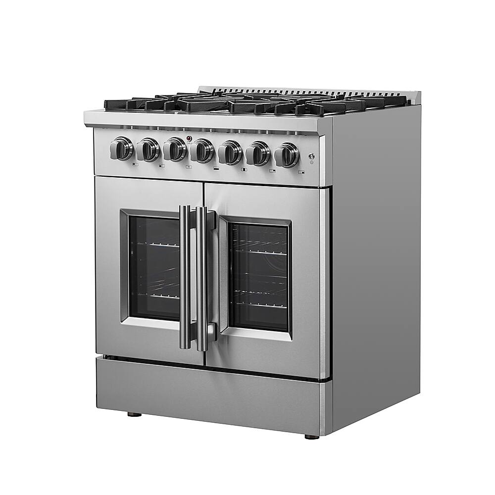 Left. Forno Appliances - Galiano 4.32 Cu. Ft. Freestanding Dual Fuel Range with French Doors and Convection Oven - Stainless Steel.