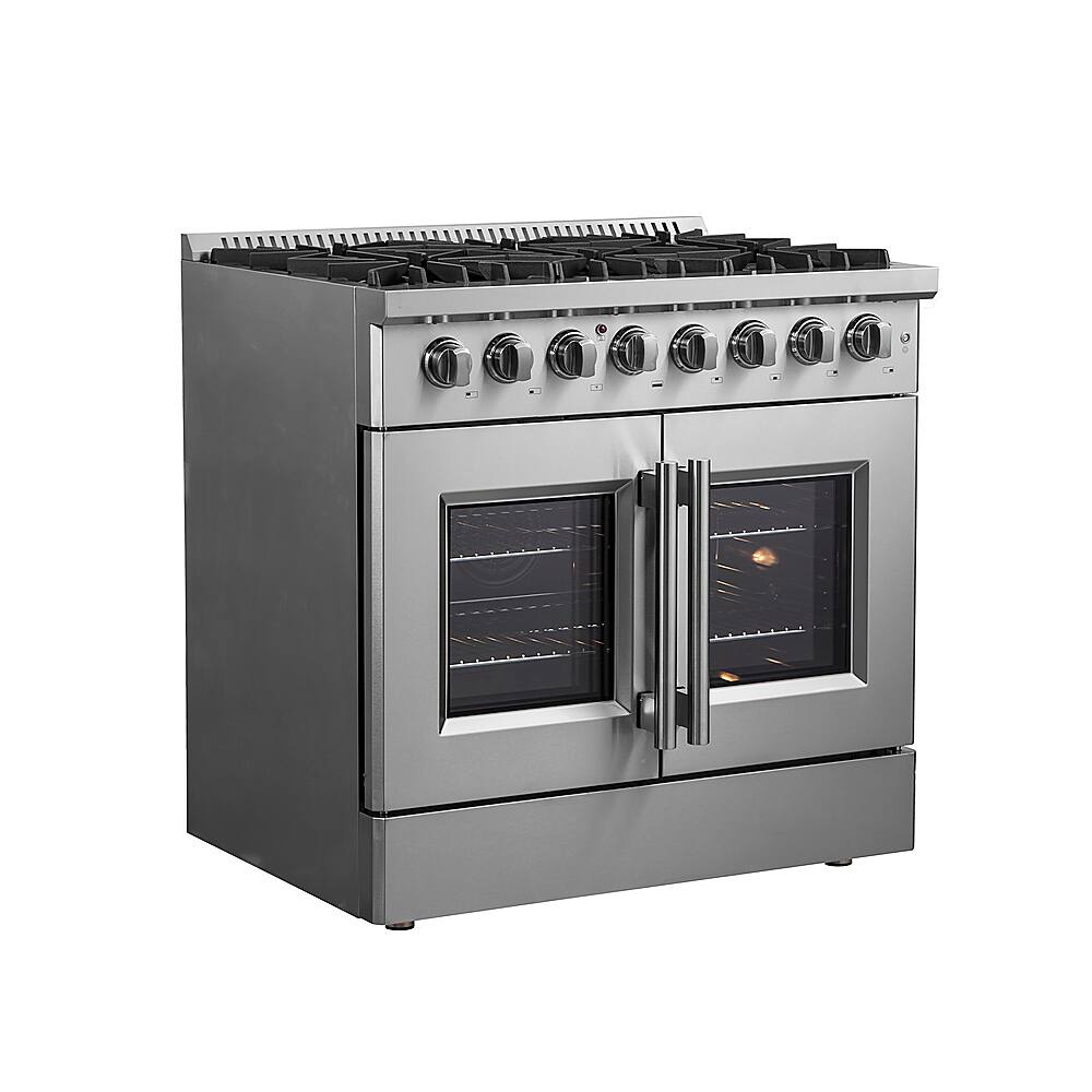 Angle. Forno Appliances - Galiano 5.36 Cu. Ft. Freestanding Dual Fuel Range with French Doors and Convection Oven - Stainless Steel.
