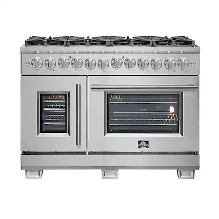 Front. Forno Appliances - Capriasca 6.58 Cu. Ft. Freestanding Double Oven Dual Fuel Range with Left Oven Swing Door - Stainless Steel.