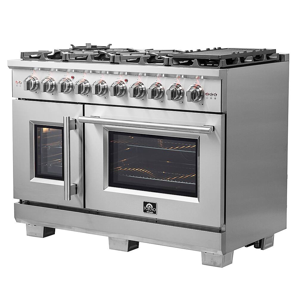 Angle View: Forno Appliances - Capriasca 6.58 Cu. Ft. Freestanding Double Oven Gas Range with Left Swing Door and Air Fry Function - Silver