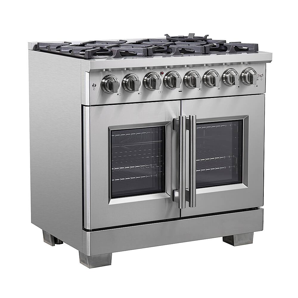 Angle. Forno Appliances - Capriasca 5.36 Cu. Ft. Freestanding Dual Fuel Range with French Doors and Convection Oven - Stainless Steel.