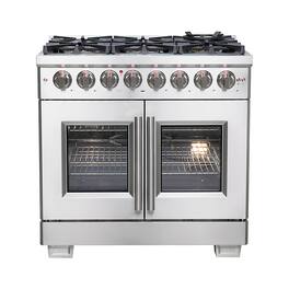 Forno Appliances - 36 in. Wide 6 Burner Capriasca 5.36 Cu. Ft. Freestanding Dual Fuel Range with French Doors and Convection Oven - Stainless Steel
