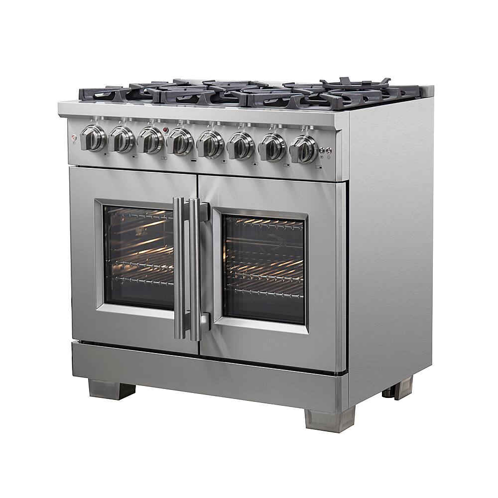 Left. Forno Appliances - Capriasca 5.36 Cu. Ft. Freestanding Dual Fuel Range with French Doors and Convection Oven - Stainless Steel.