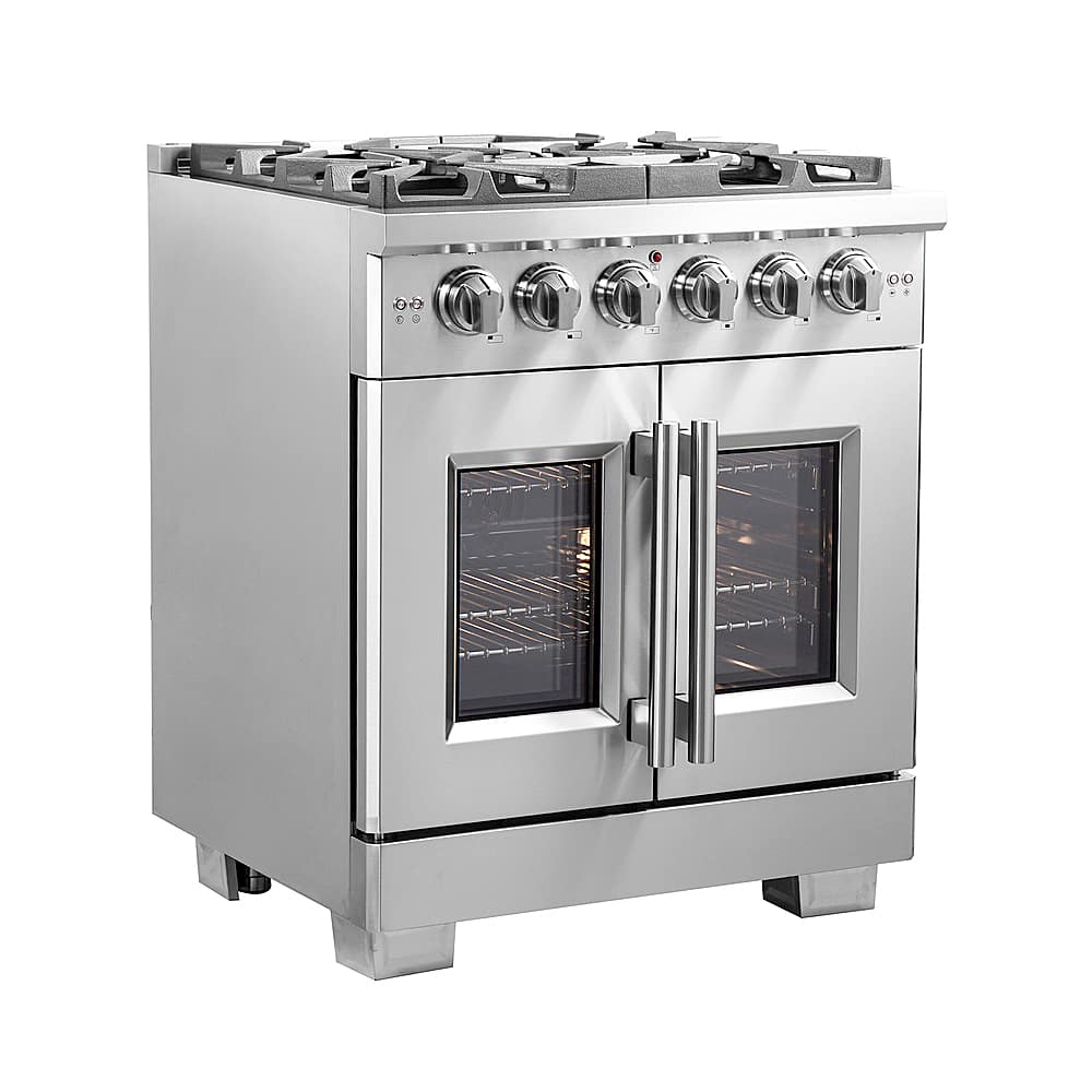 Angle. Forno Appliances - Capriasca 4.32 Cu. Ft. Freestanding Gas Range with French Doors and LP Conversion - Silver.