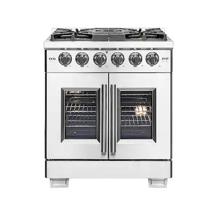 Front. Forno Appliances - Capriasca 4.32 Cu. Ft. Freestanding Gas Range with French Doors and LP Conversion - Silver.