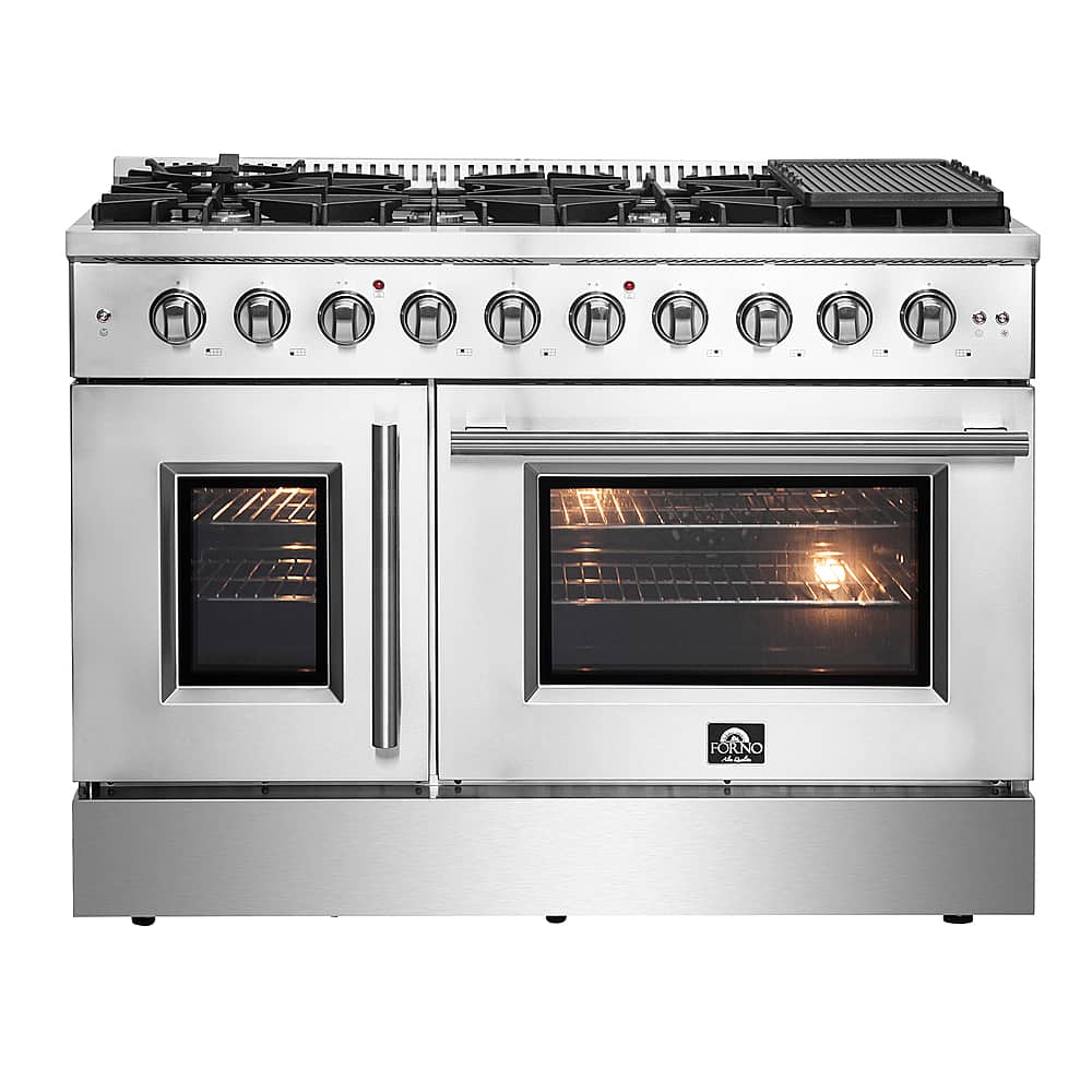 Front. Forno Appliances - Galiano 6.58 Cu. Ft. Freestanding Double Oven Gas Range with Left Swing Door - Silver.