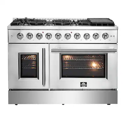 Front. Forno Appliances - Galiano 6.58 Cu. Ft. Freestanding Double Oven Gas Range with Left Swing Door - Silver.