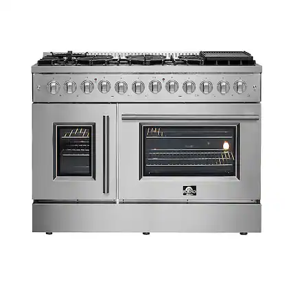 Front. Forno Appliances - Galiano 6.58 Cu. Ft. Freestanding Double Oven Dual Fuel Range with Left Swing Door and Air Fry Function - Stainless Steel.