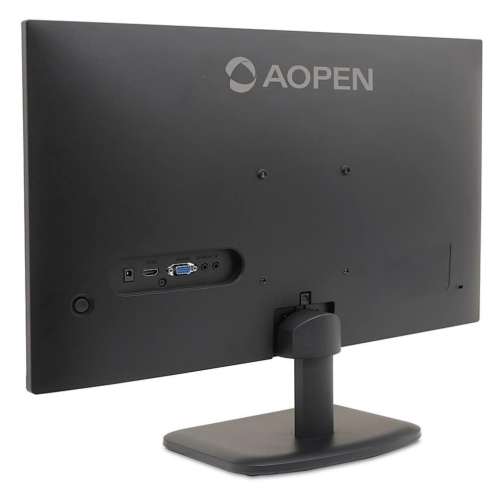 The image features a black Aopen computer monitor with a stand. The monitor is turned off, and the stand is positioned at the bottom of the monitor. The stand is designed to elevate the monitor, providing better ergonomics and viewing angles for the user.