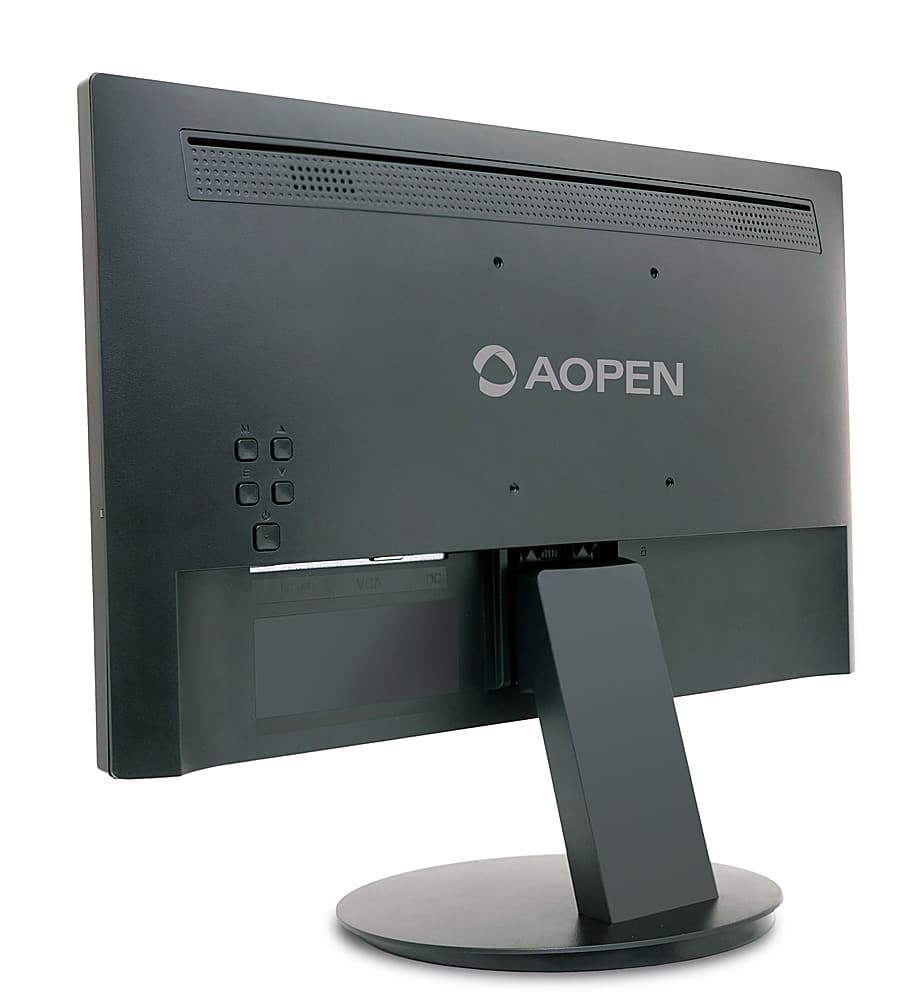The image features a black Aopen computer monitor sitting on a black stand. The monitor is turned off, and the stand is placed on a white background. The Aopen logo is displayed prominently on the monitor, making it the focal point of the image.