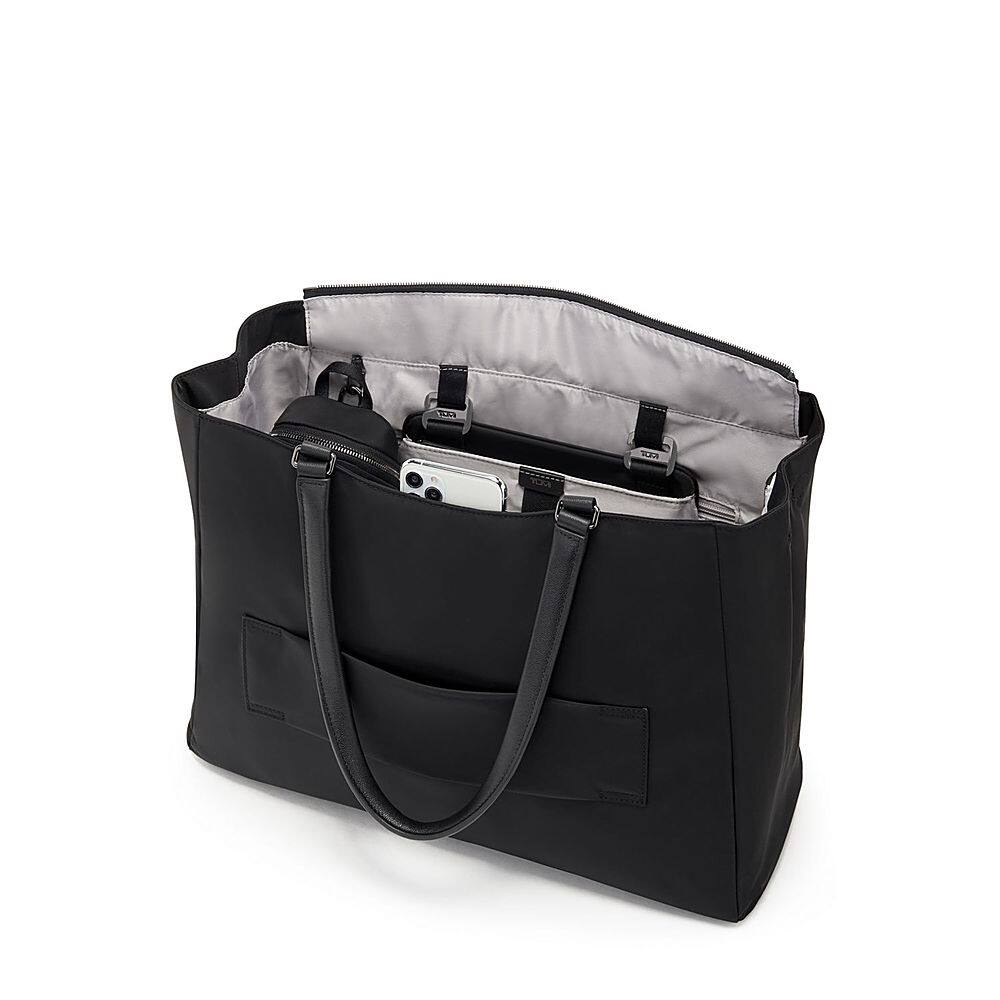 Left View: TUMI - Voyageur Valetta Large Tote - Black/Gunmetal