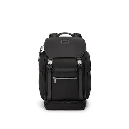 Front. TUMI - Alpha Bravo Expedition Flap Backpack - Black.