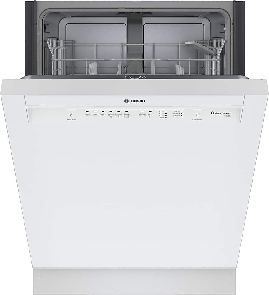 Left View: Bosch - 100 Series 24" Front Control Smart Built-In Hybrid Stainless Steel Tub Dishwasher with 50dBA - White