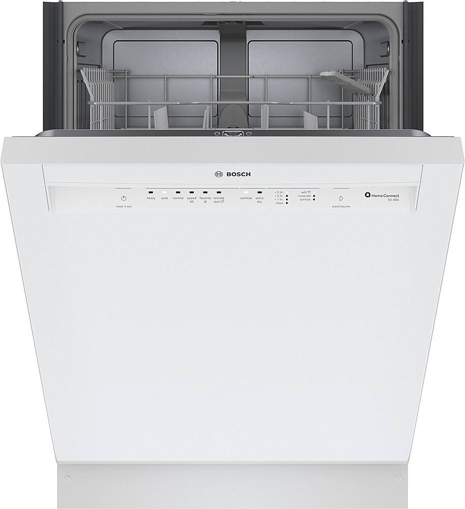 Left. Bosch - 100 Series 24" Front Control Smart Built-In Hybrid Stainless Steel Tub Dishwasher with 50dBA - White.