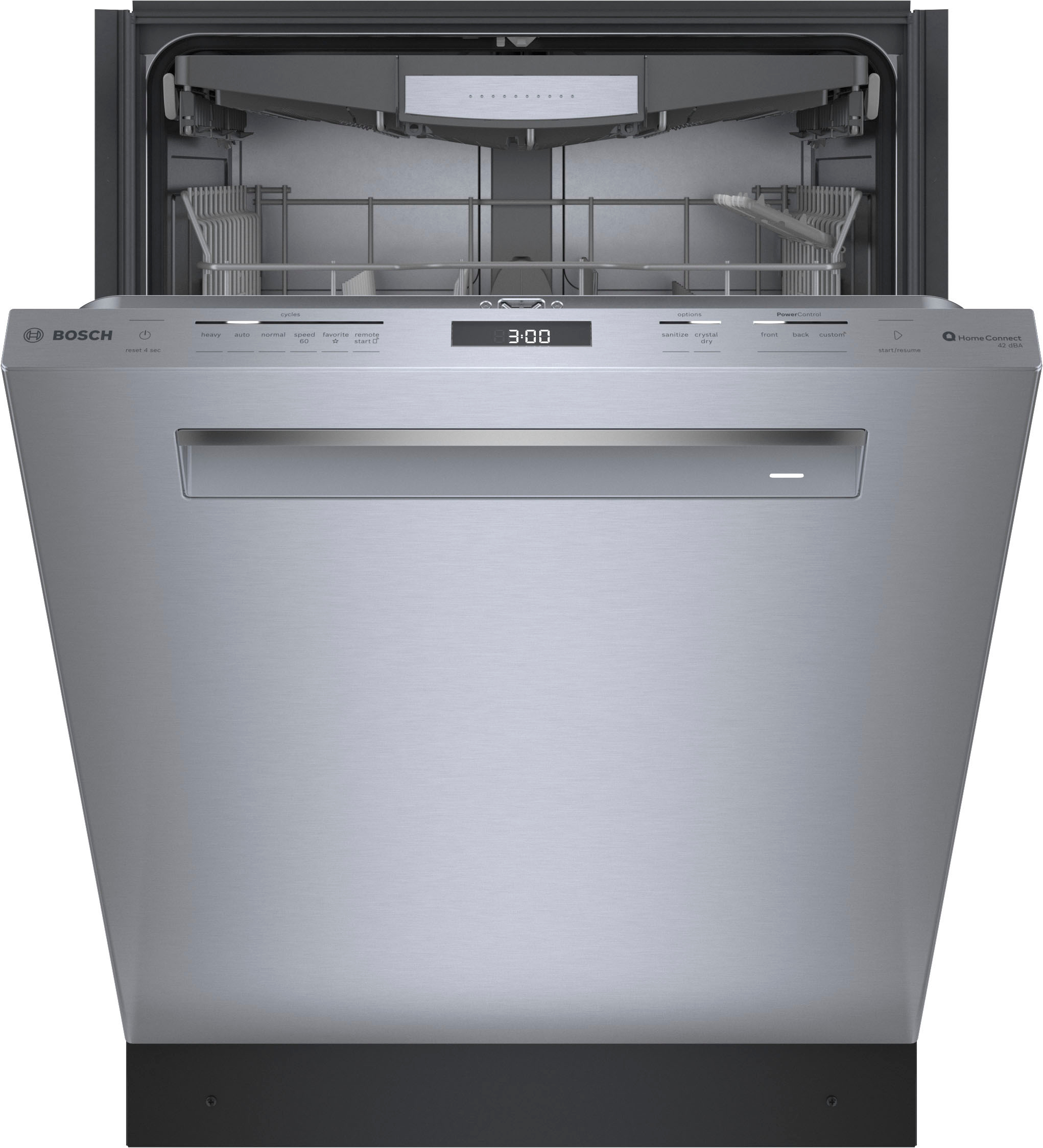 Left View: Bosch - 800 Series 24 " Top Control Smart Built-In Stainless Steel Tub Dishwasher with 3rd Rack and CrystalDry, 42dBA - Stainless Steel