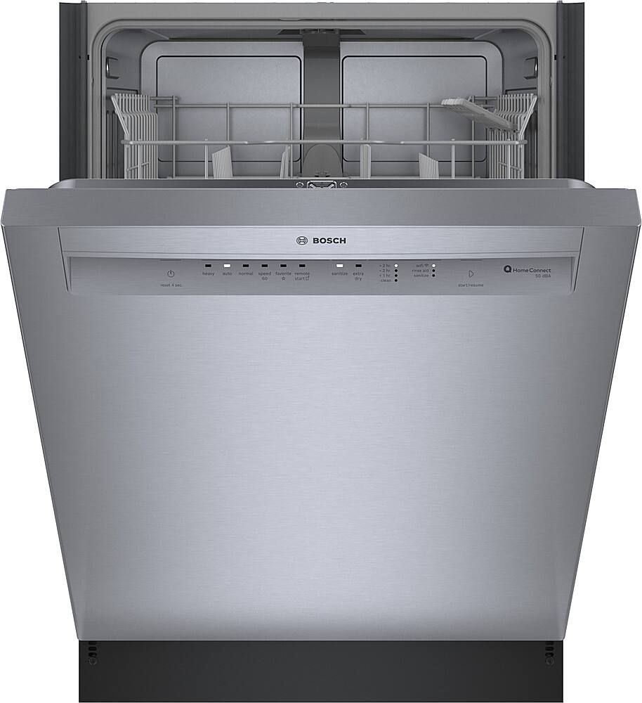 Left. Bosch - 100 Series 24" Front Control Smart Built-In Hybrid Stainless Steel Tub Dishwasher with PureDry, 50dBA - Stainless Steel.