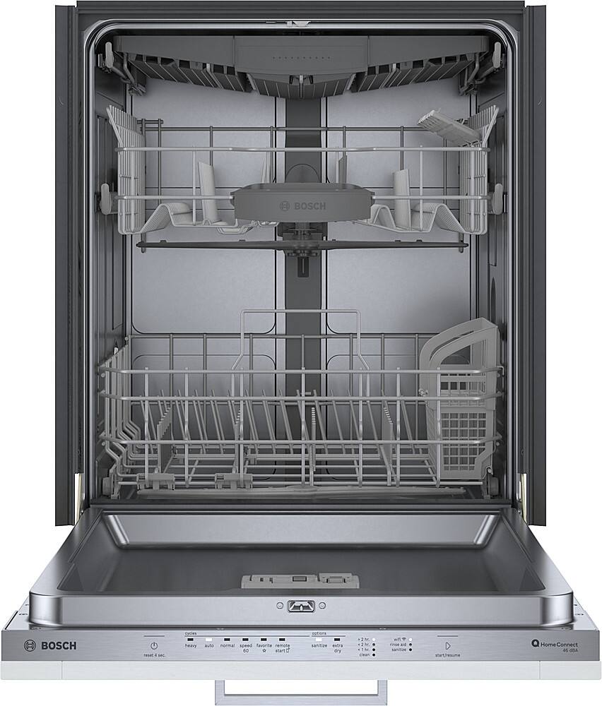 Left. Bosch - 300 Series 24" Top Control Smart Built-In Stainless Steel Tub Dishwasher with 3rd Rack and RackMatic, 46 dBA - Custom Panel Ready.