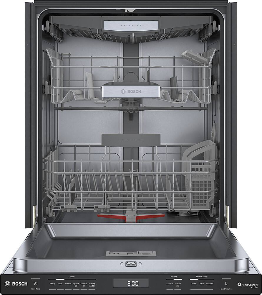 Left. Bosch - 800 Series 24" Top Control Smart Built-In Stainless Steel Tub Dishwasher with Flexible 3rd Rack, 42dBA - Black.