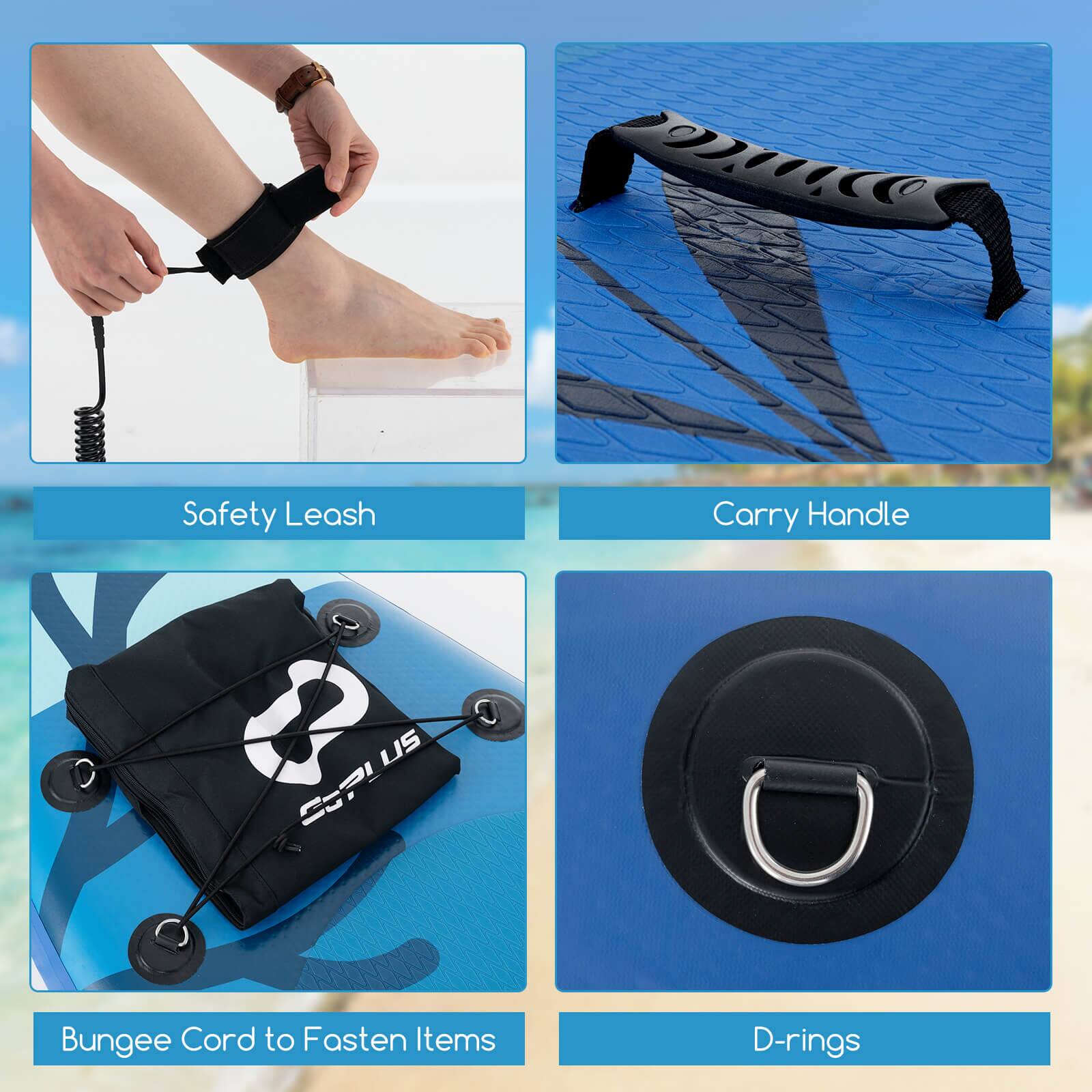 - Safety Leash
- Carry Handle
- Bungee Cord to Fasten Items
- D-rings