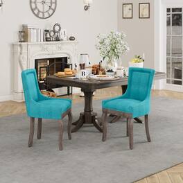 Trinkets Crazed - Upholstered Side Chairs Set of 2, Solid Wood Kitchen Dining Room Chairs with Nailheads Legs - Blue