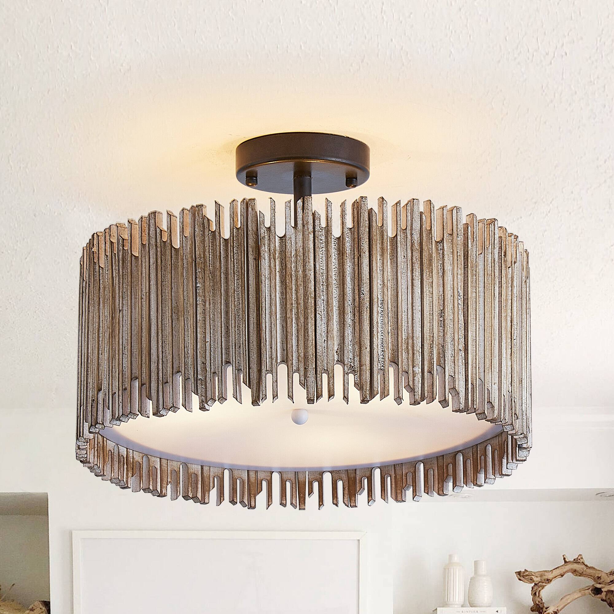 Back. Parrot Uncle - 15-inch 3-Light Farmhouse LED Ceiling Lighting - Brown.