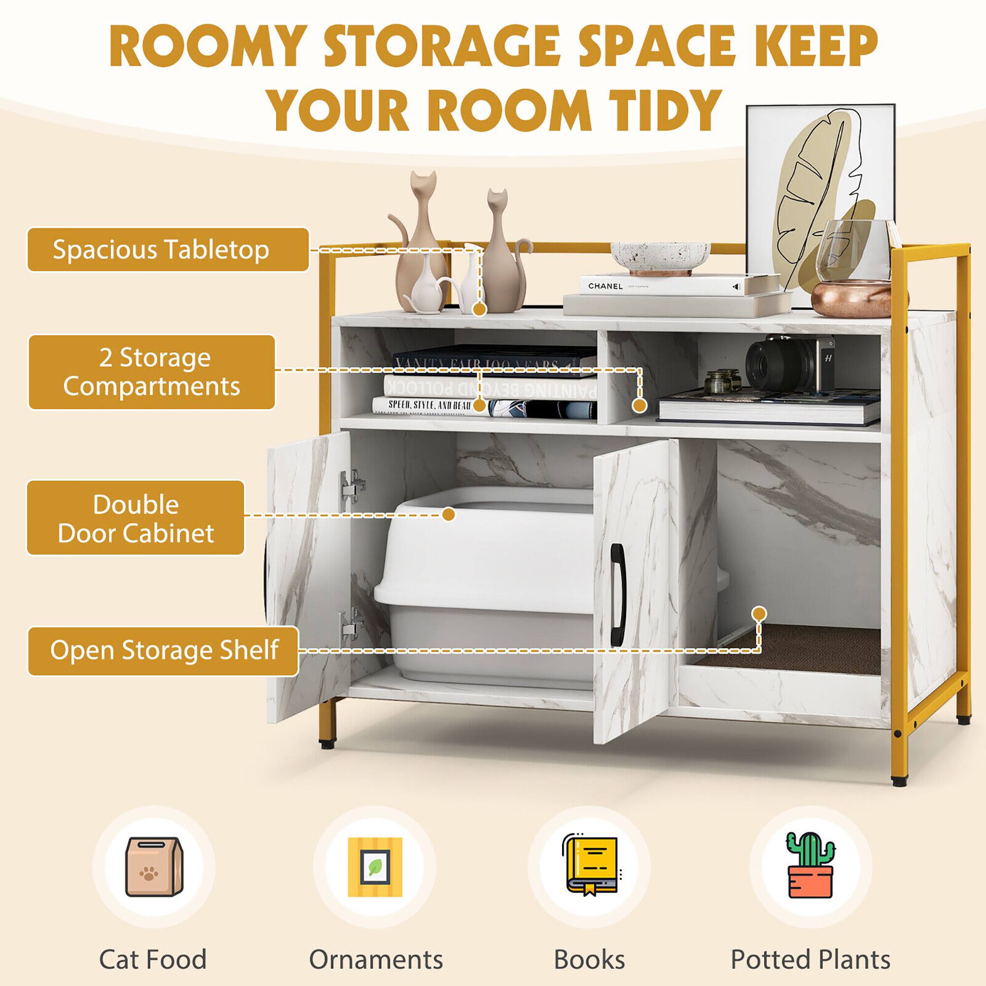 ROOMY STORAGE SPACE KEEP YOUR ROOM TIDY

- Spacious Tabletop
- 2 Storage Compartments
- Double Door Cabinet
- Open Storage Shelf

Cat Food
Ornaments
Books
Potted Plants