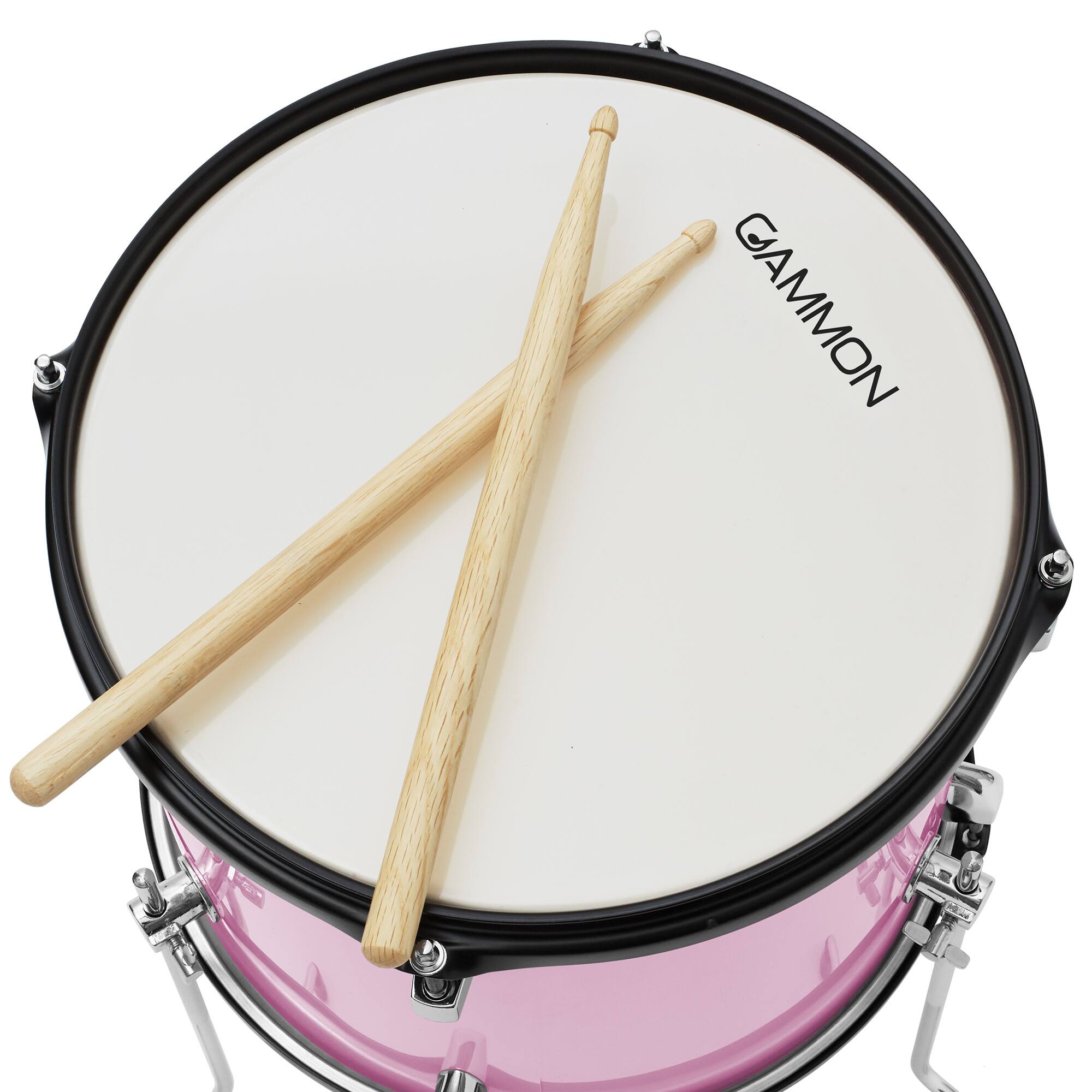 Alt View 2. Gammon Percussion - 5pc Junior Drum Set - Beginner Percussion Kit with Stool and Stands - Pink.