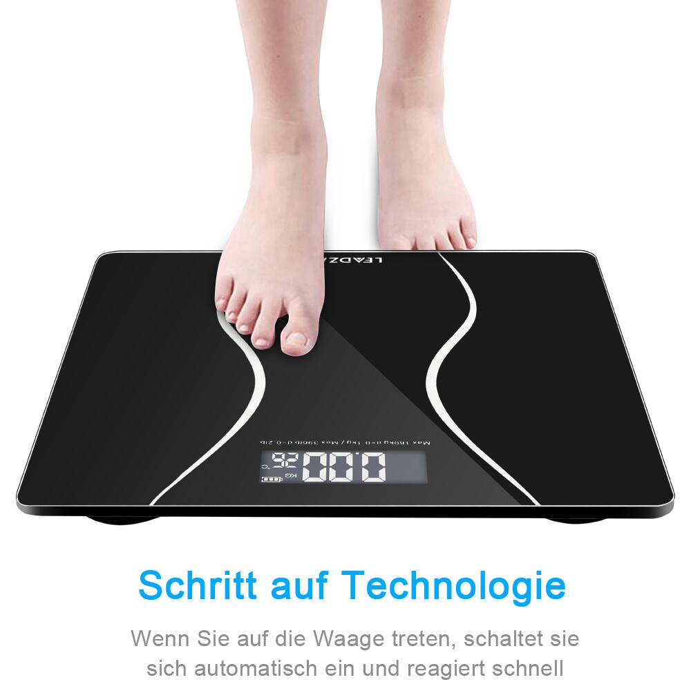 LEADZ SIF LTDN uA IM . 1ms .. Maa D 82 .. Schritt auf Technologie Wenn Sie auf die Waage treten, schaltet sie sich automatisch ein und reagiert schnell