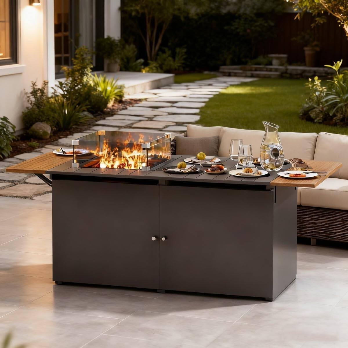 Back. Decksplore - Propane Fire Pit Table 64 Inch with Lid, 55, 000 BTU Gas Fire Pits.