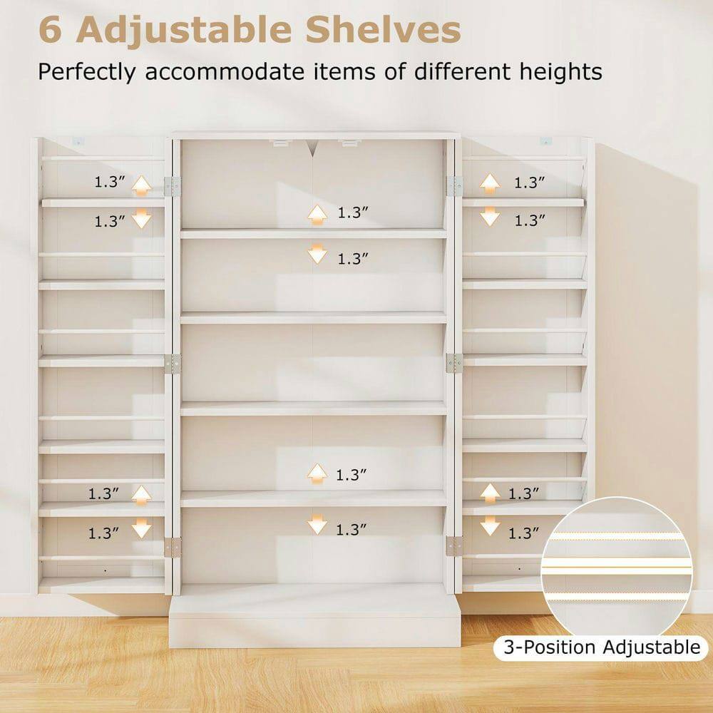 6 Adjustable Shelves  
Perfectly accommodate items of different heights  

1.3"  
1.3"  
1.3"  
1.3"  
1.3"  
1.3"  
1.3"  
1.3"  
1.3"  
1.3"  
1.3"  
1.3"  

3-Position Adjustable