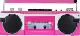 Aiwa - StreetJam Retro Bluetooth Boombox with CD Player, AM/FM Analog Tuner, USB and SD Card Inputs - Pink