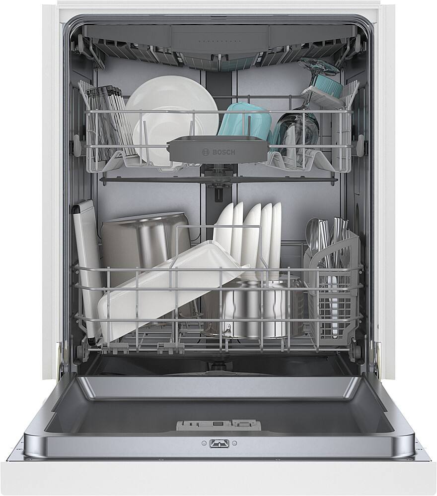 Left. Bosch - 300 Series 24" Front Control Smart Built-In Stainless Steel Tub Dishwasher with 3rd Rack, 46 dBA - White.