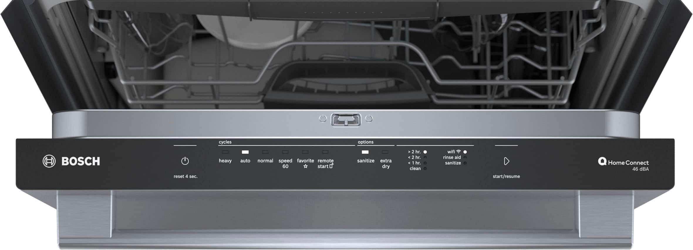 Left. Bosch - 100 Series Premium 24" Top Control Smart Built-In Hybrid Stainless Steel Tub Dishwasher with 3rd Rack, 46dBA - Stainless Steel.