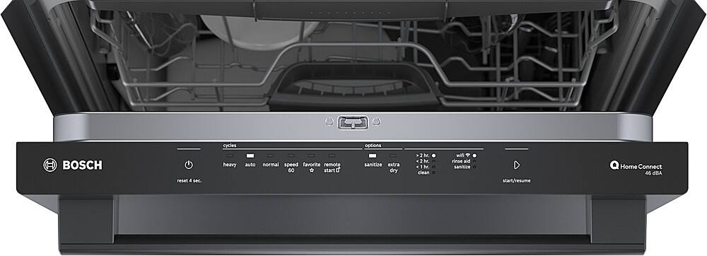 Left. Bosch - 100 Series Premium 24" Top Control Smart Built-In Hybrid Stainless Steel Tub Dishwasher with 3rd Rack, 46dBA - Black Stainless Steel.