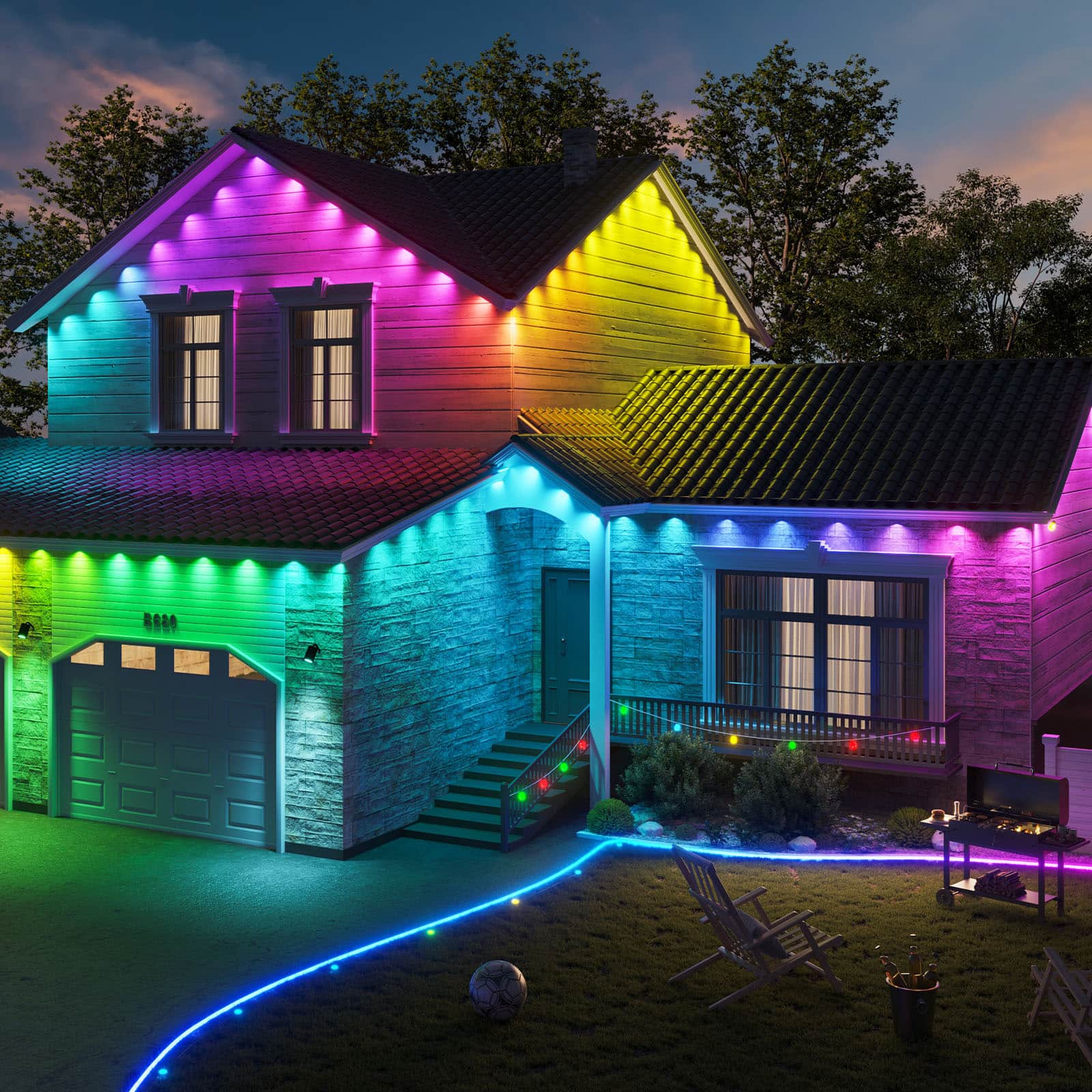 Alt View 12. Govee - Wi-Fi RGBIC Outdoor Permanent String Lights 100ft - Multi.