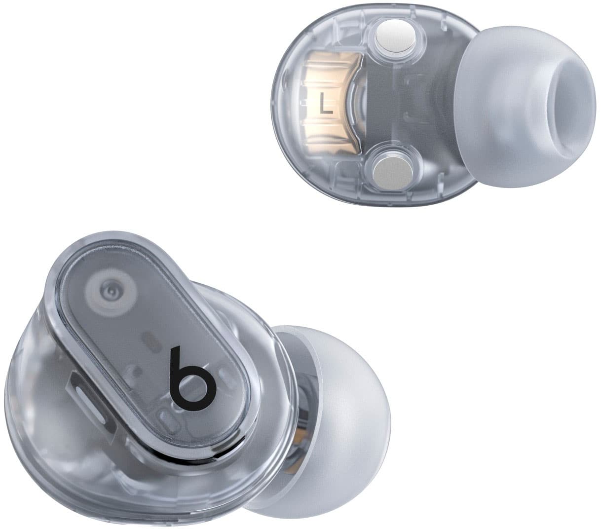 Left. Beats - Geek Squad Certified Refurbished Beats Studio Buds + True Wireless Noise Cancelling Earbuds - Transparent.